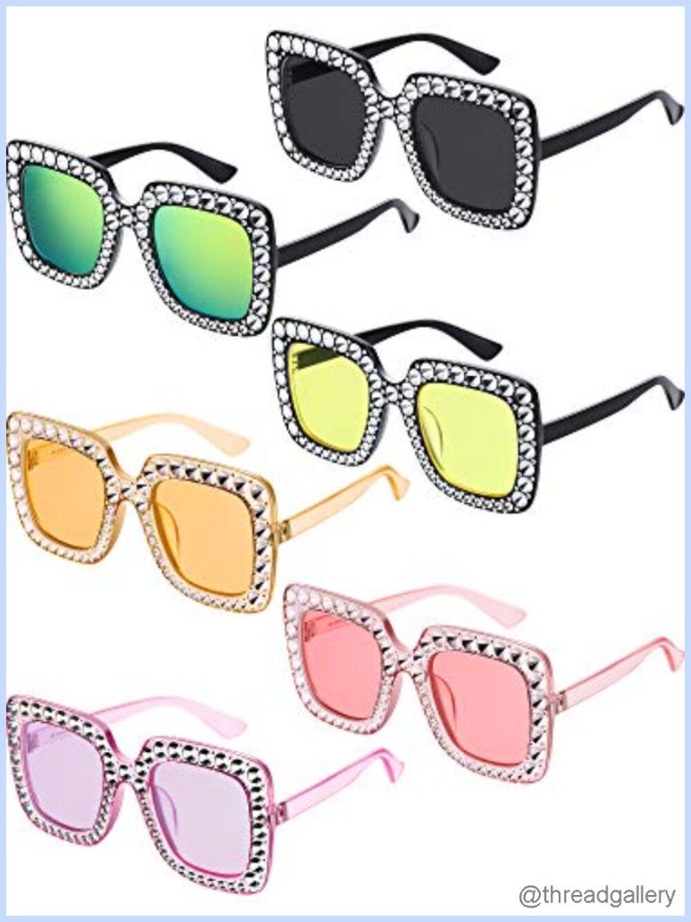 Oversize Square Retro Sunglasses 6 Pc Set Lightweight Polycarbonate Full Frame